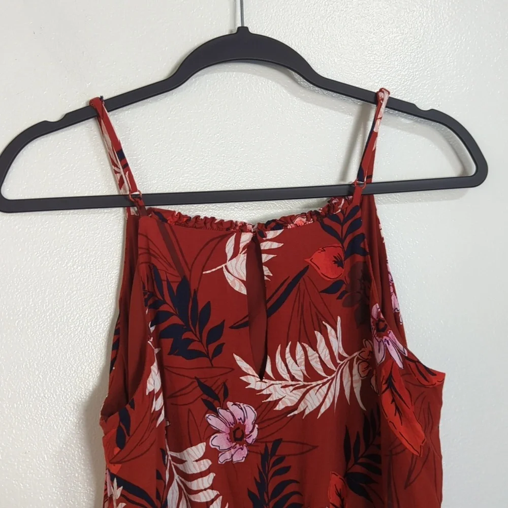Bar III Orange/Red Floral Tiered Ruffle Sleeveless Dress Size‎ Large